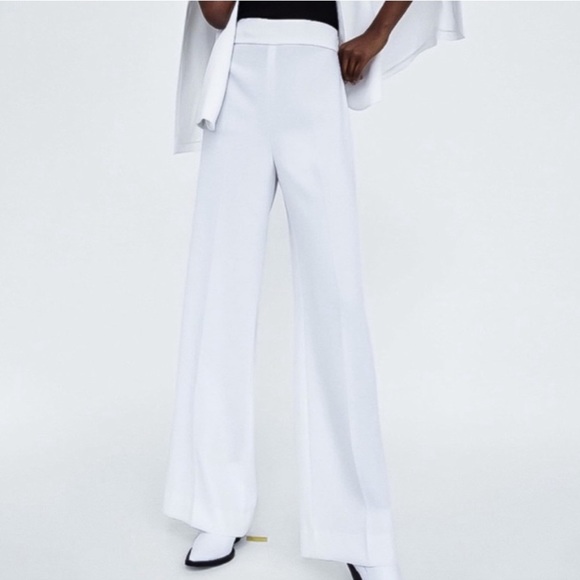 Zara NWT White Lightweight Casual Relaxed Fit Business Casual Pants Slacks Sz L - Picture 3 of 9